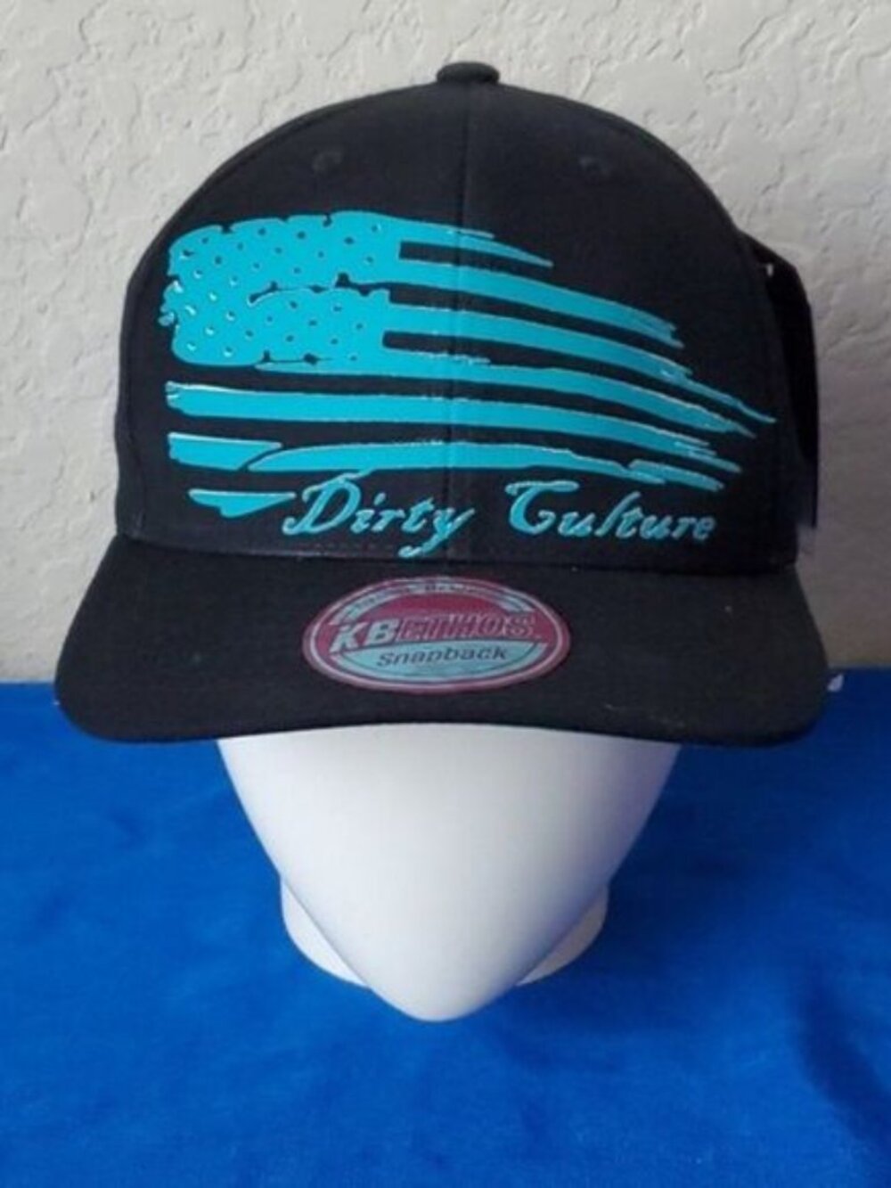 KB Ethos Dirty Culture Snapback Hat Black Teal USA Flag Texas Under Brim NWT